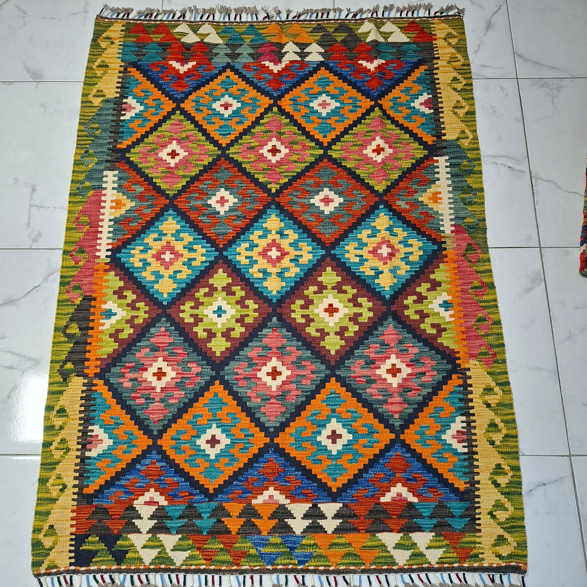 Maimana Kilim – El Dokuma Kilim – Geometrik Desenli – %100 Yün – Doğal Boya – Afgan Kilimi – Yeni Dokuma