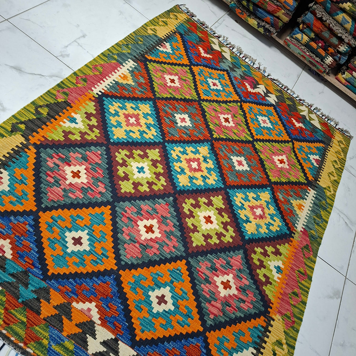 Maimana Kilim – El Dokuma Kilim – Geometrik Desenli – %100 Yün – Doğal Boya – Afgan Kilimi – Yeni Dokuma