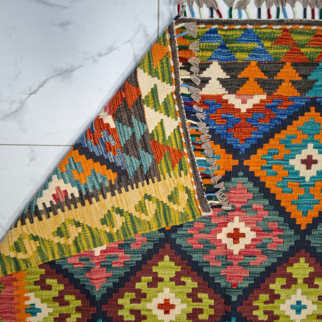 Maimana Kilim – El Dokuma Kilim – Geometrik Desenli – %100 Yün – Doğal Boya – Afgan Kilimi – Yeni Dokuma