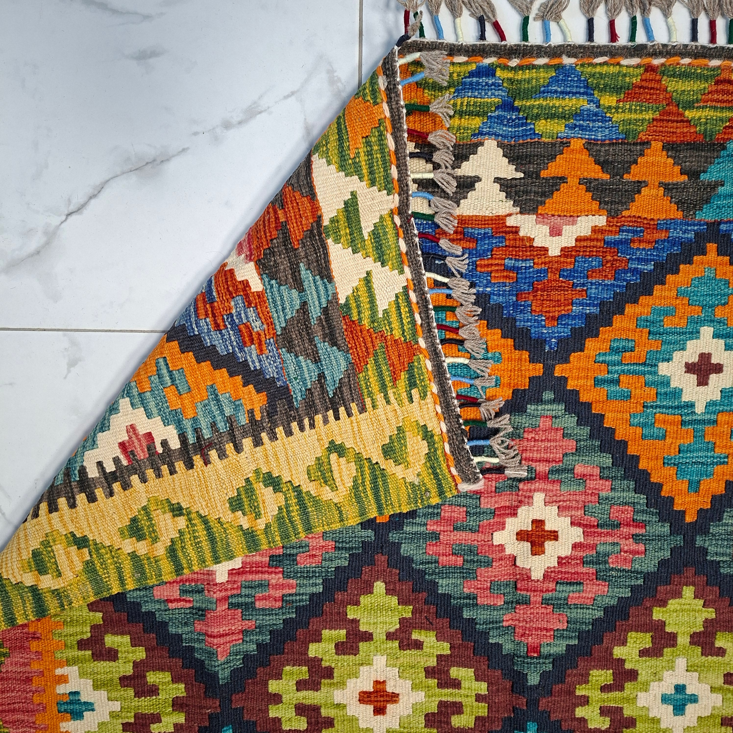 Maimana Kilim – El Dokuma Kilim – Geometrik Desenli – %100 Yün – Doğal Boya – Afgan Kilimi – Yeni Dokuma