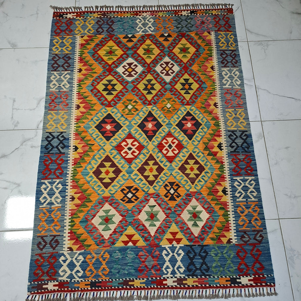 Maimana Kilim – El Dokuma Kilim – Geometrik Desenli – %100 Yün – Doğal Boya – Afgan Kilimi – Yeni Dokuma
