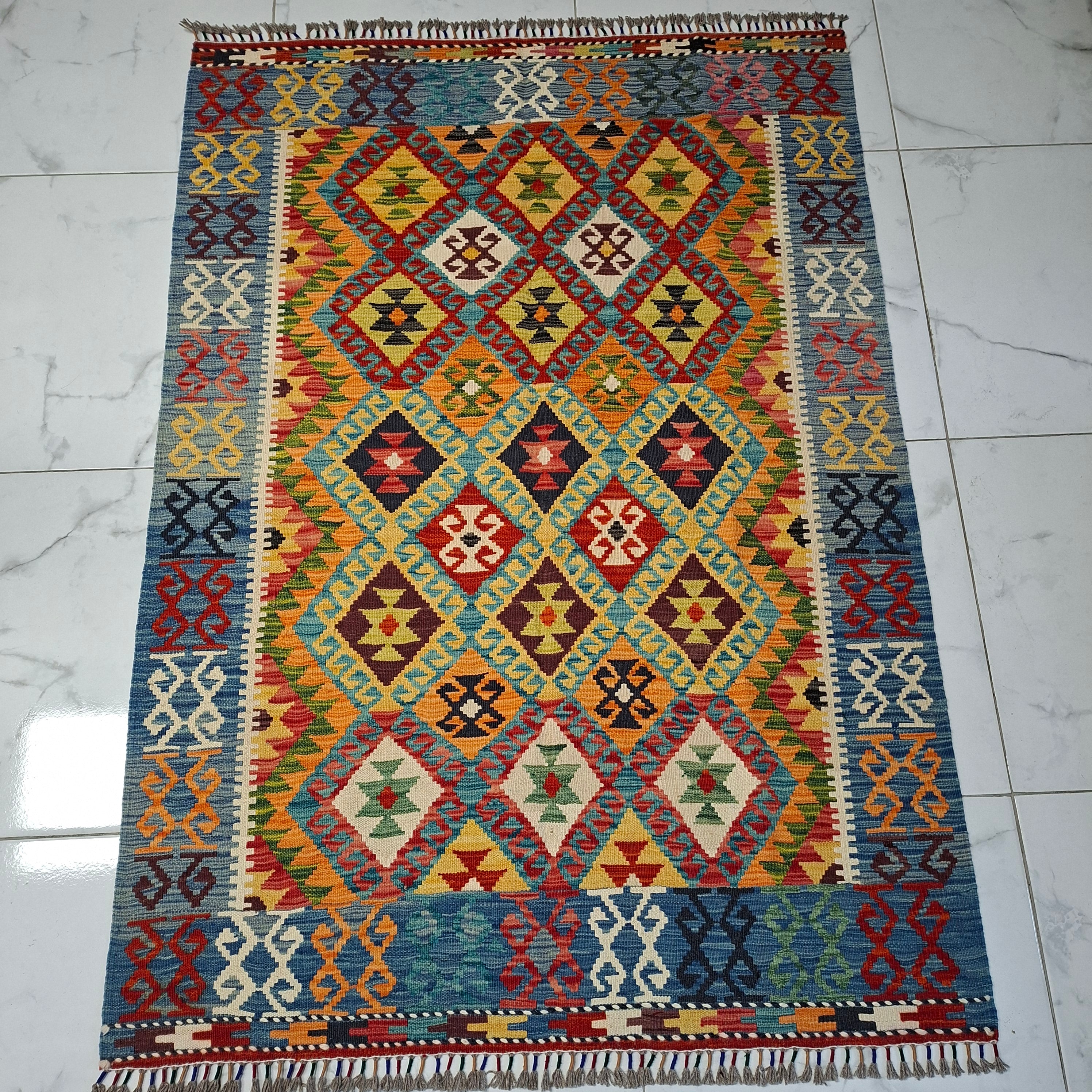 Maimana Kilim – El Dokuma Kilim – Geometrik Desenli – %100 Yün – Doğal Boya – Afgan Kilimi – Yeni Dokuma