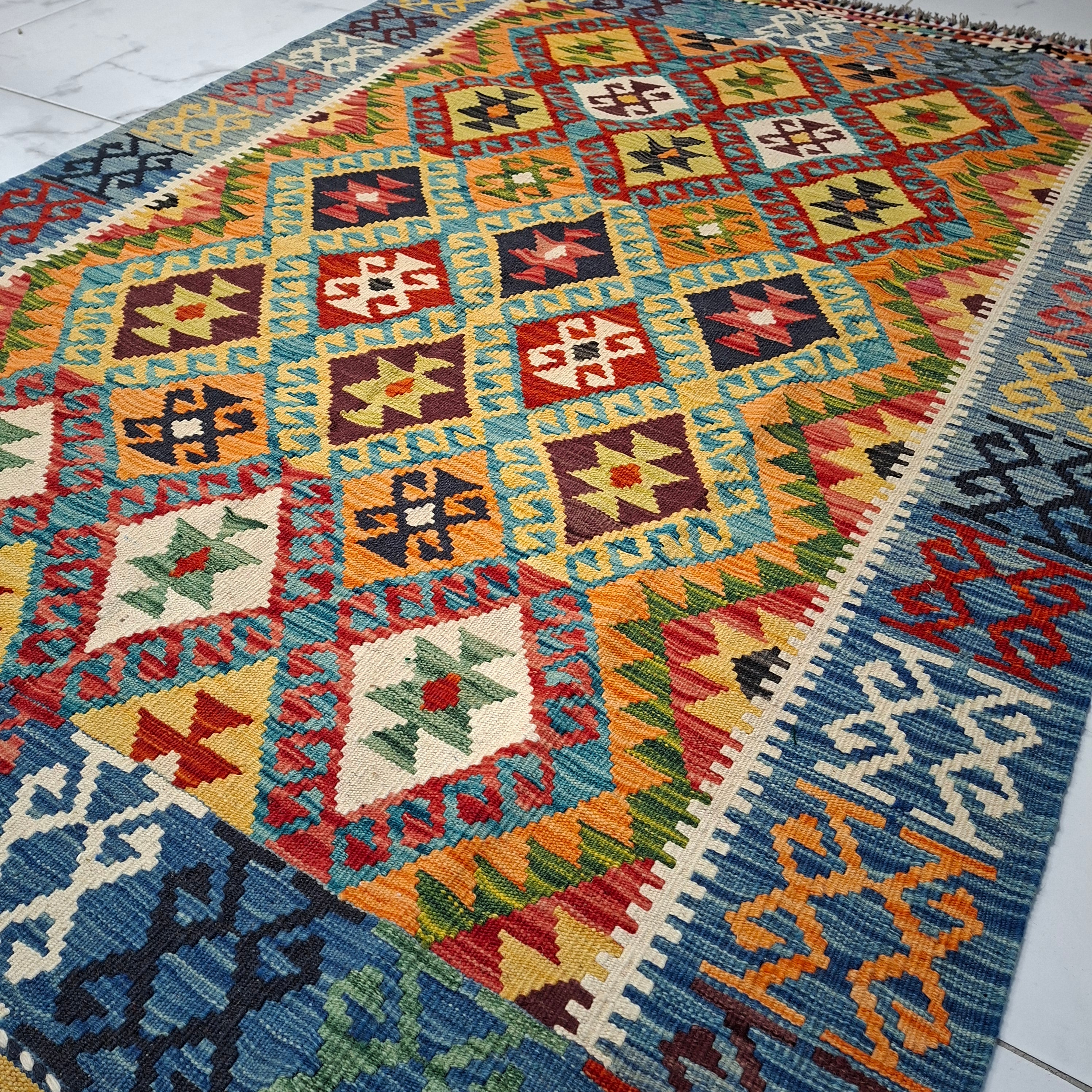 Maimana Kilim – El Dokuma Kilim – Geometrik Desenli – %100 Yün – Doğal Boya – Afgan Kilimi – Yeni Dokuma
