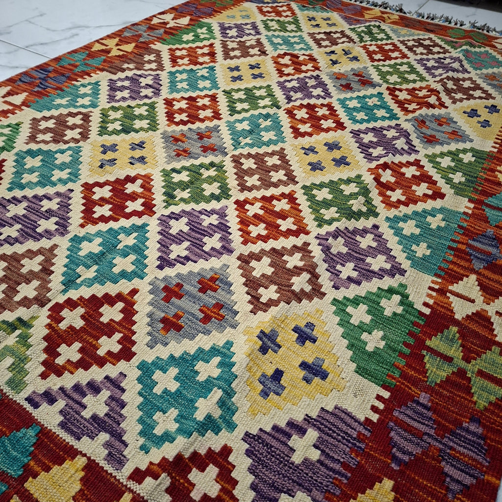 Maimana Kilim – El Dokuma Kilim – Geometrik Desenli – %100 Yün – Doğal Boya – Afgan Kilimi – Yeni Dokuma