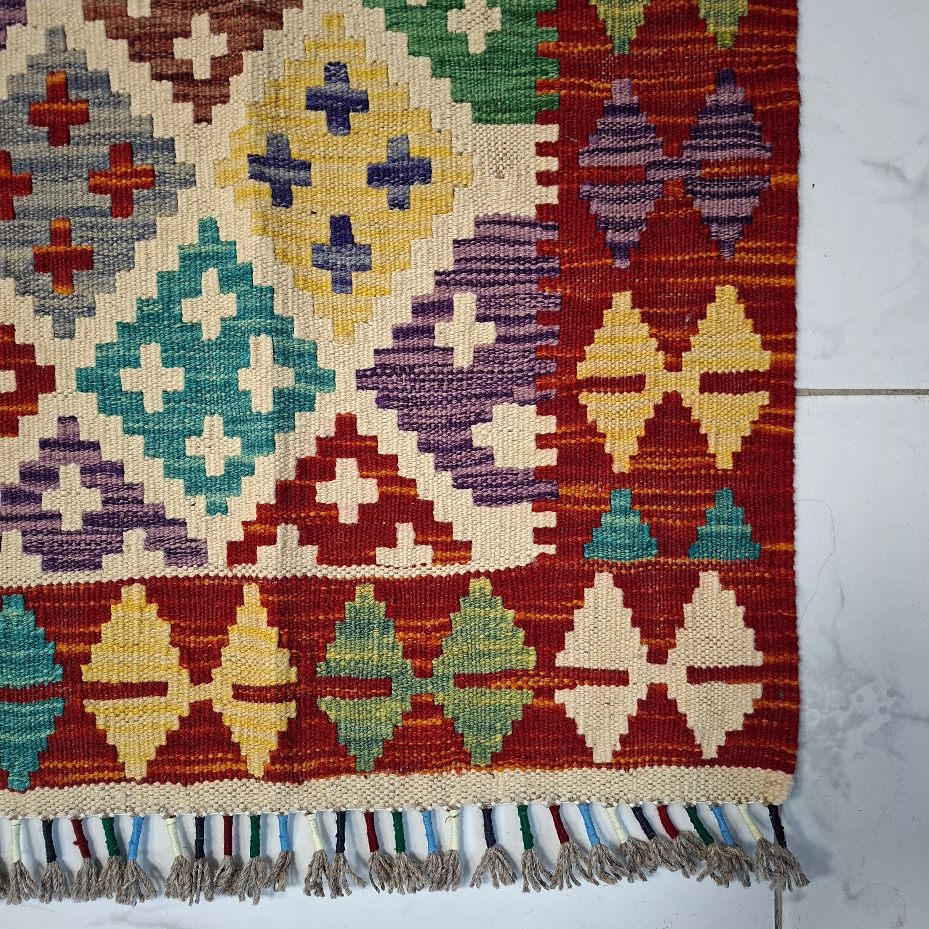 Maimana Kilim – El Dokuma Kilim – Geometrik Desenli – %100 Yün – Doğal Boya – Afgan Kilimi – Yeni Dokuma