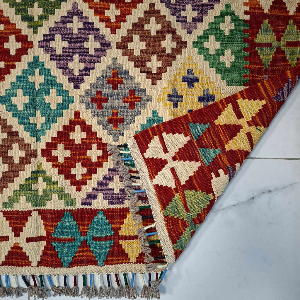 Maimana Kilim – El Dokuma Kilim – Geometrik Desenli – %100 Yün – Doğal Boya – Afgan Kilimi – Yeni Dokuma