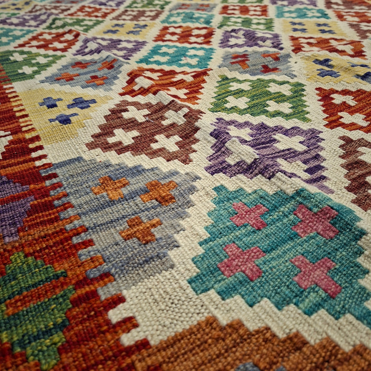 Maimana Kilim – El Dokuma Kilim – Geometrik Desenli – %100 Yün – Doğal Boya – Afgan Kilimi – Yeni Dokuma