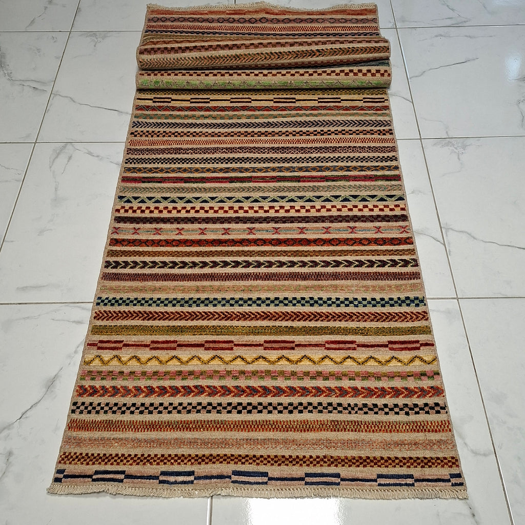 Berceste Yolluk – El Dokuma – Tribal Desenli – %100 Yün – Doğal Boya – Afgan Halısı – Yeni Dokuma