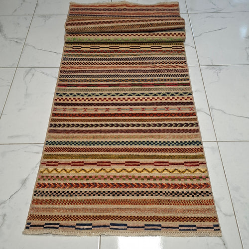 Berceste Yolluk – El Dokuma – Tribal Desenli – %100 Yün – Doğal Boya – Afgan Halısı – Yeni Dokuma