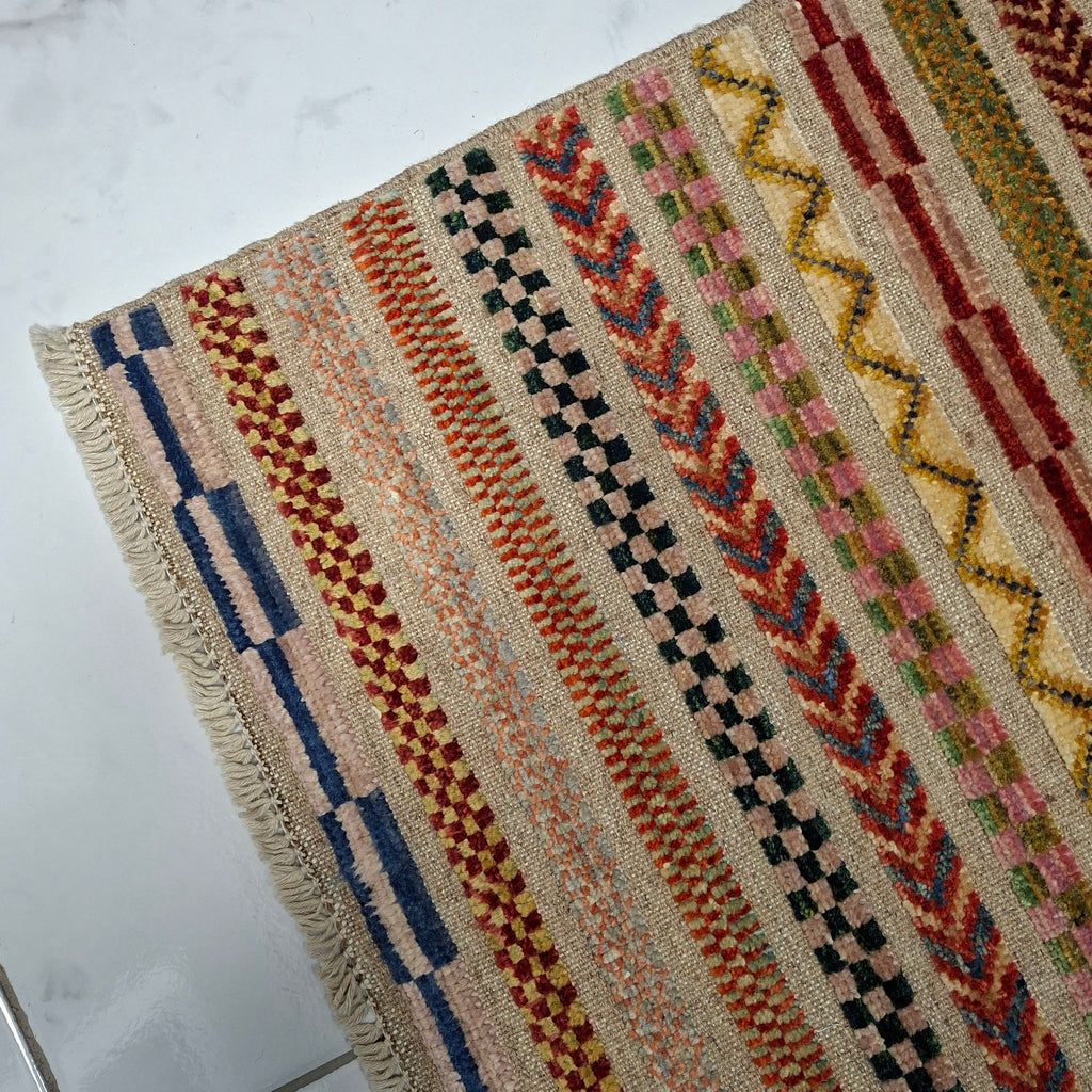 Berceste Yolluk – El Dokuma – Tribal Desenli – %100 Yün – Doğal Boya – Afgan Halısı – Yeni Dokuma