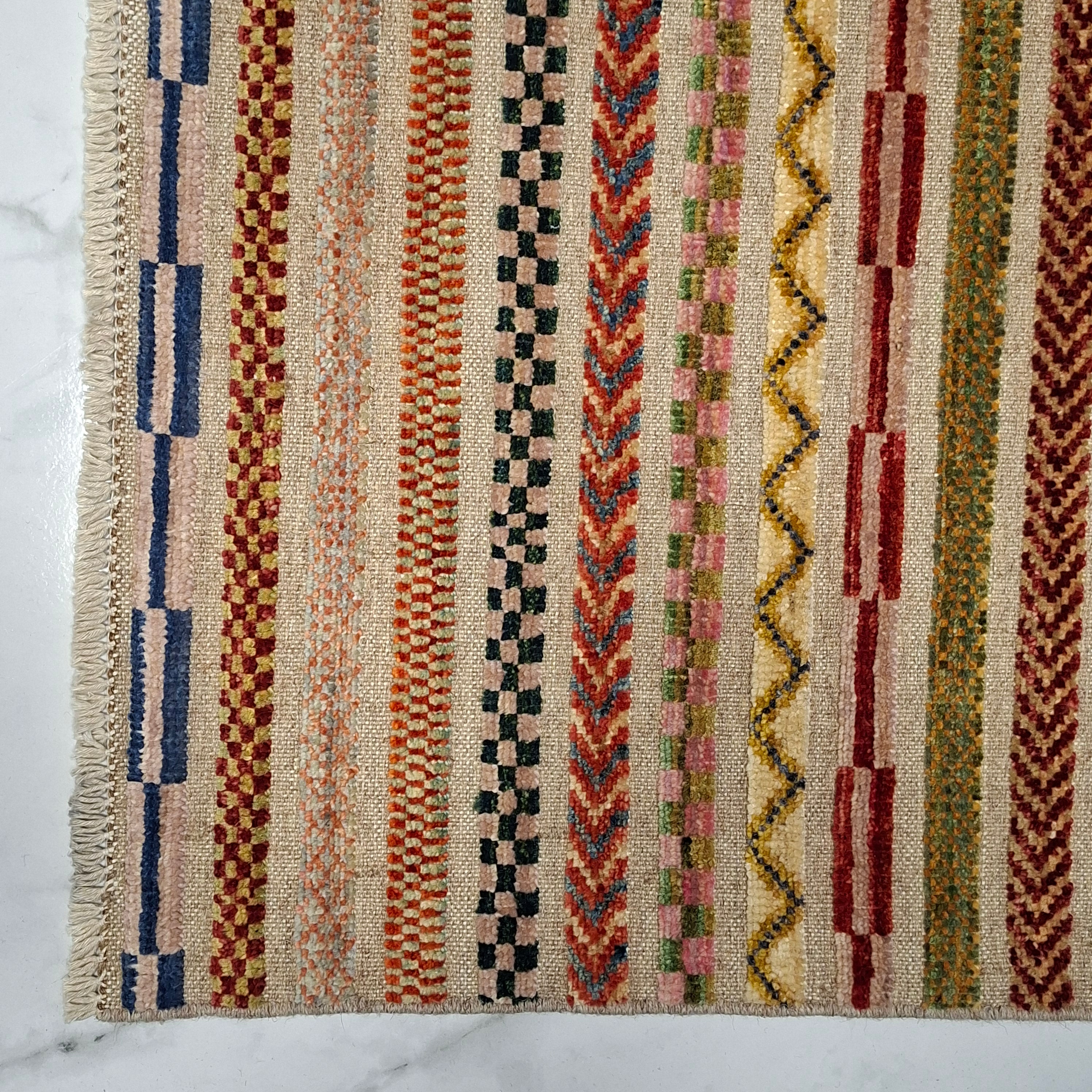 Berceste Yolluk – El Dokuma – Tribal Desenli – %100 Yün – Doğal Boya – Afgan Halısı – Yeni Dokuma