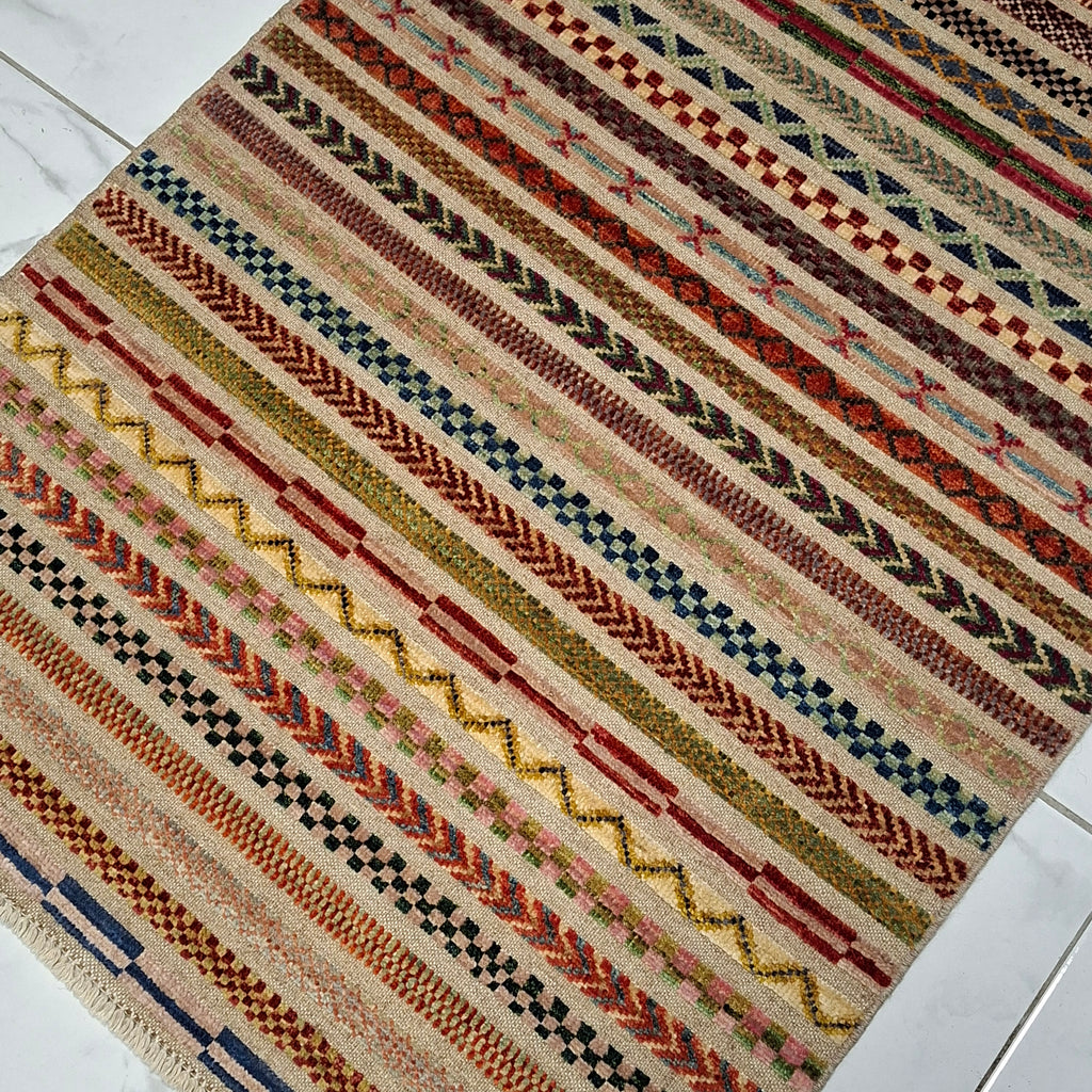 Berceste Yolluk – El Dokuma – Tribal Desenli – %100 Yün – Doğal Boya – Afgan Halısı – Yeni Dokuma