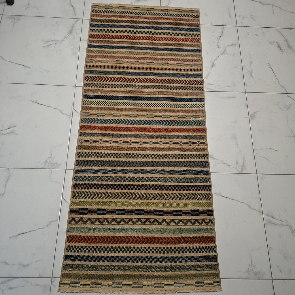 Berceste Yolluk – El Dokuma – Tribal Desenli – %100 Yün – Doğal Boya – Afgan Halısı – Yeni Dokuma