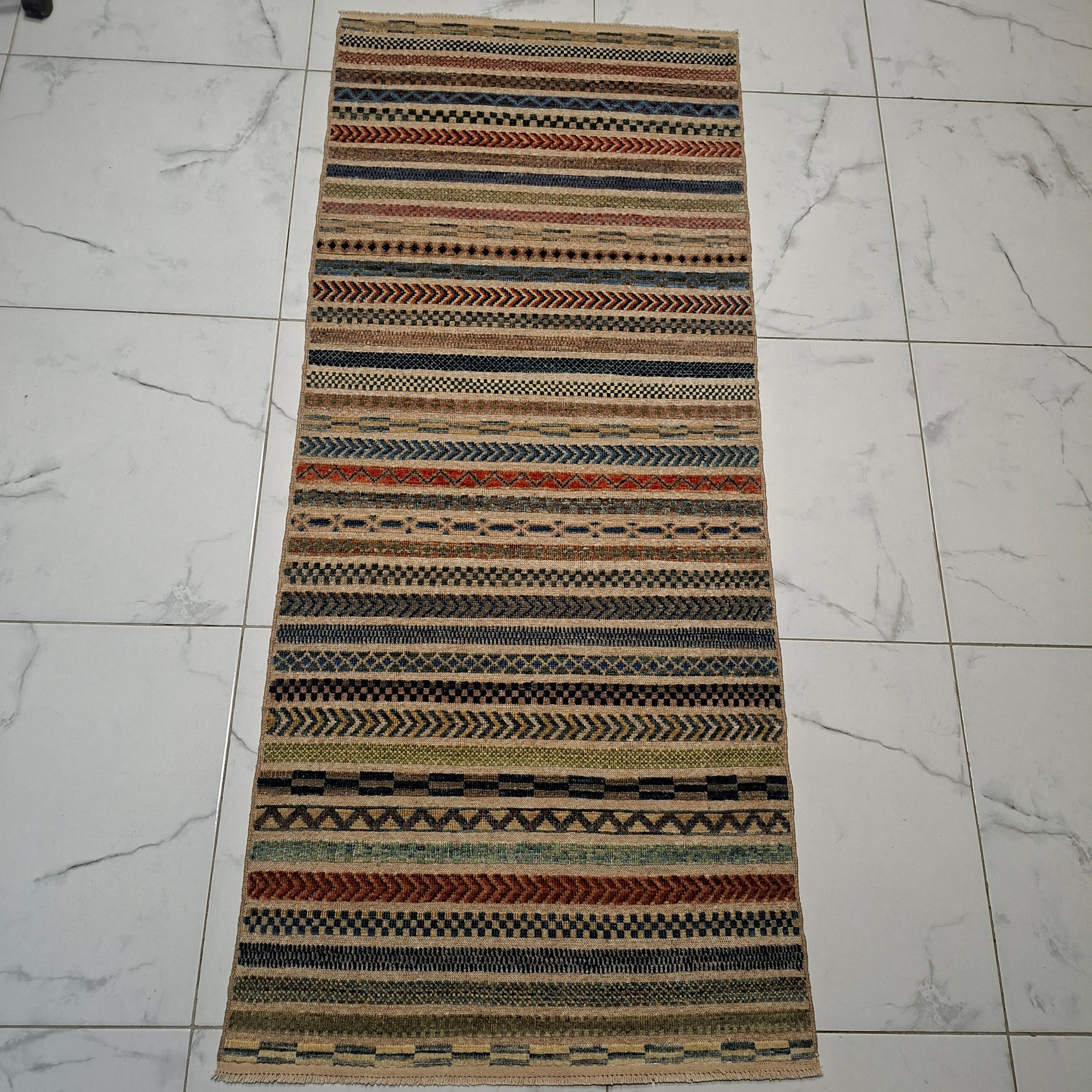 Berceste Yolluk – El Dokuma – Tribal Desenli – %100 Yün – Doğal Boya – Afgan Halısı – Yeni Dokuma