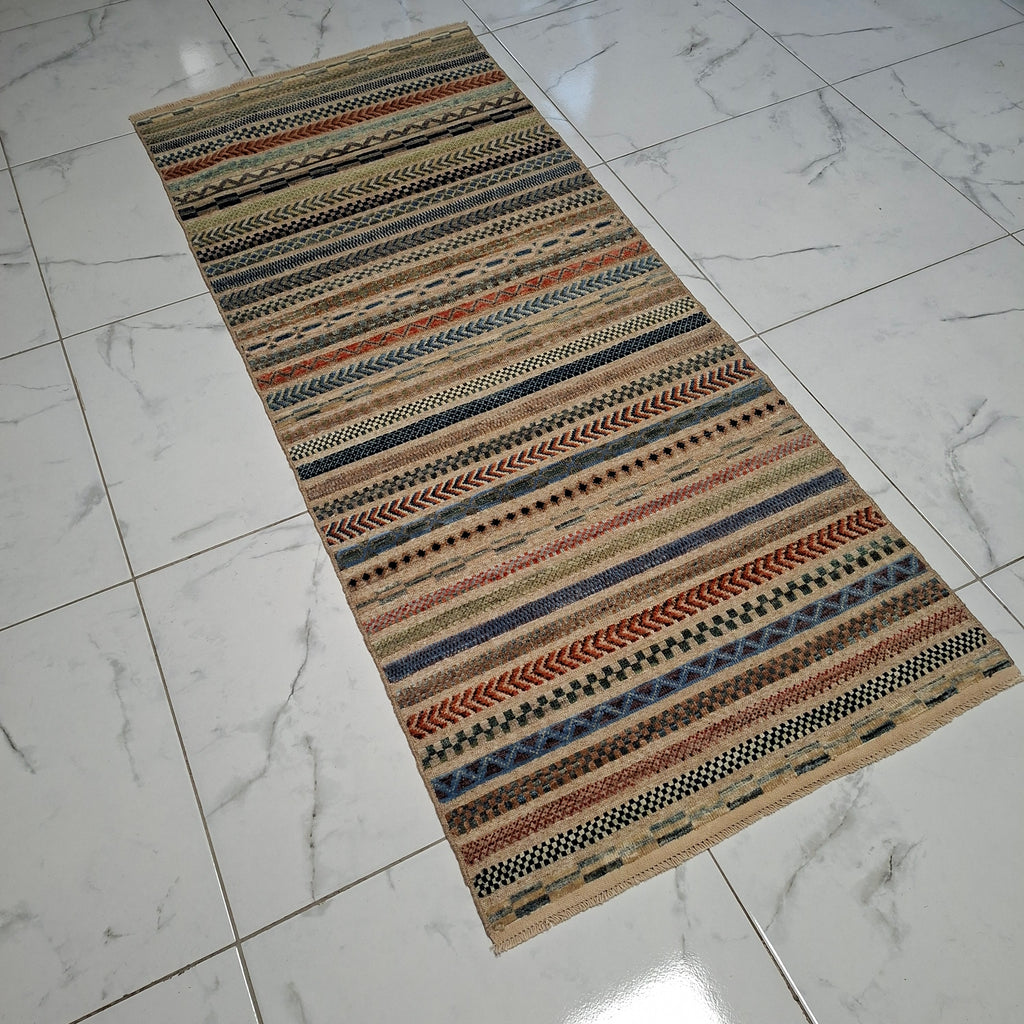 Berceste Yolluk – El Dokuma – Tribal Desenli – %100 Yün – Doğal Boya – Afgan Halısı – Yeni Dokuma