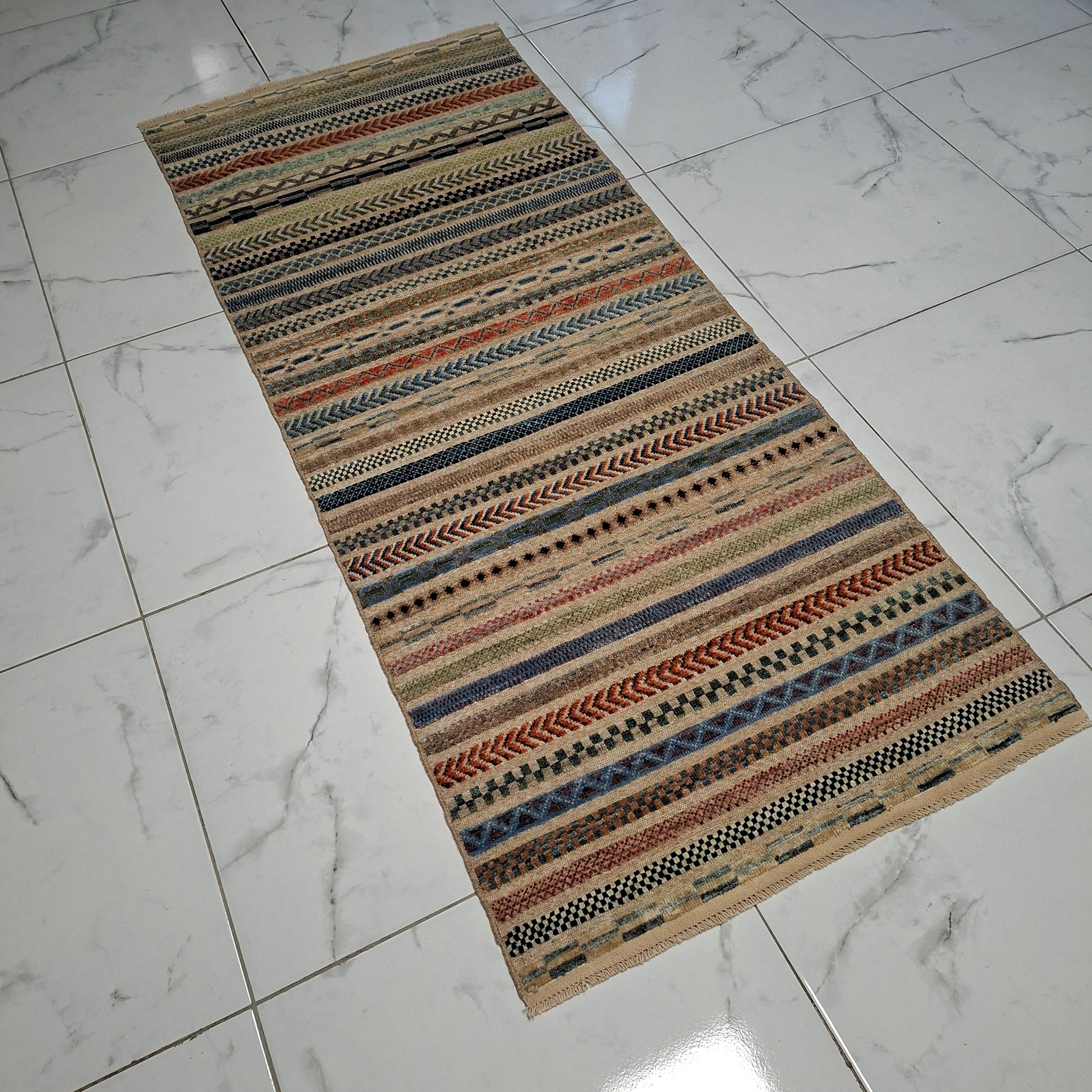 Berceste Yolluk – El Dokuma – Tribal Desenli – %100 Yün – Doğal Boya – Afgan Halısı – Yeni Dokuma