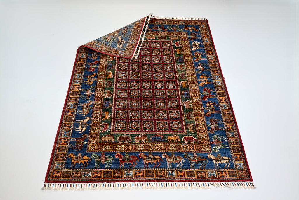 Afgan El Dokuma Halı | 204x152 cm | 35x40 İlmek | %100 Yün – Doğal Kök Boya – Hayvan Motifli | Yeni Dokuma