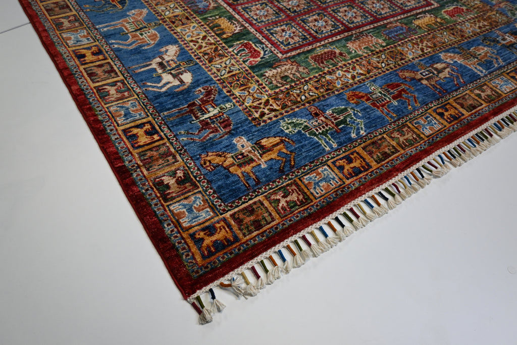 Afgan El Dokuma Halı | 204x152 cm | 35x40 İlmek | %100 Yün – Doğal Kök Boya – Hayvan Motifli | Yeni Dokuma