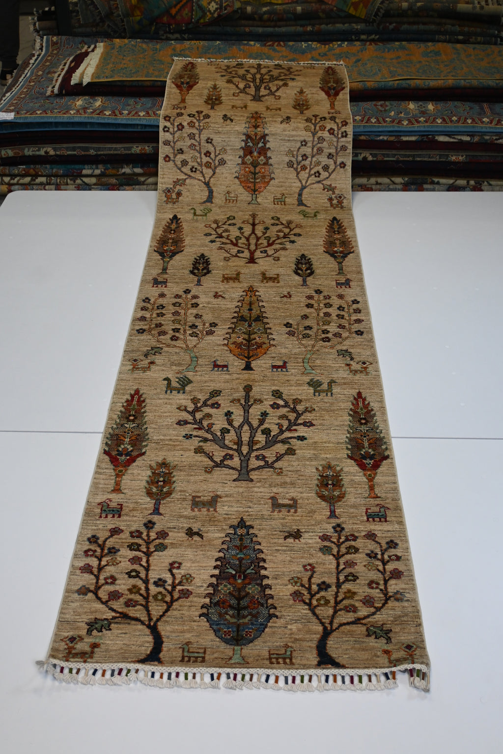 Gabbeh El Dokuma Yolluk | 311x081 cm – 35x40 İlmek – %100 Yün – Doğal Boya – Ağaçlı Motif – Yeni Dokuma