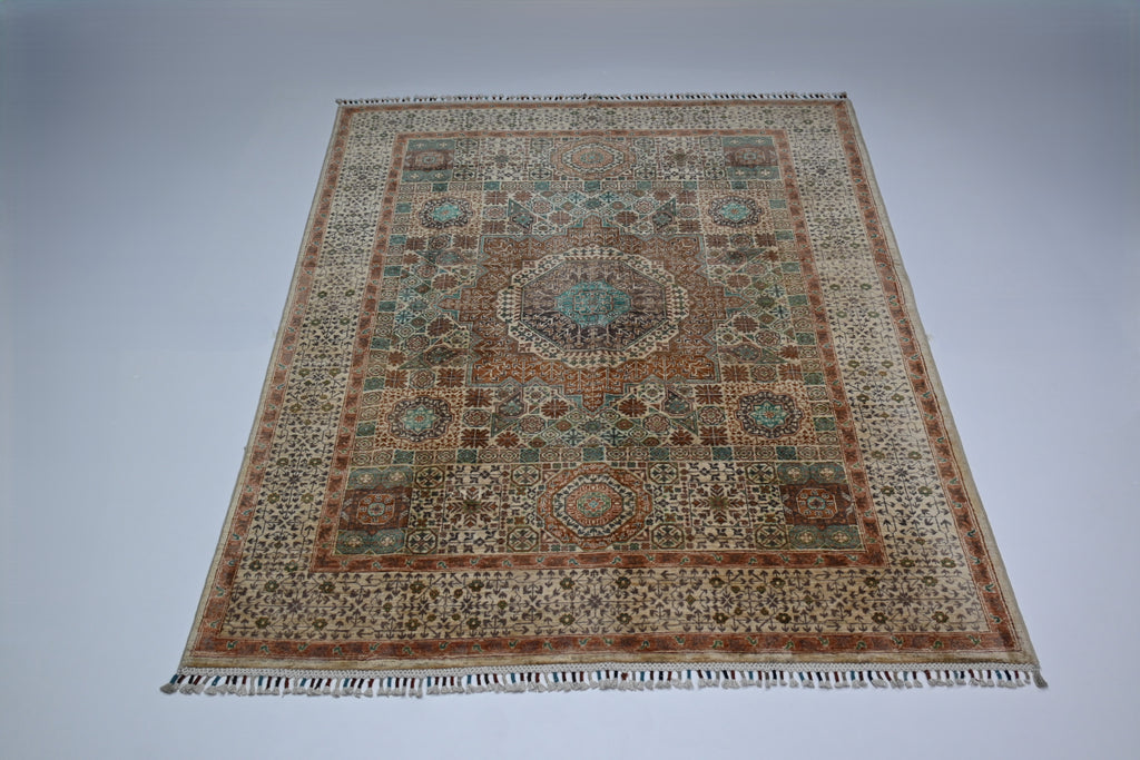 Memlük El Dokuma Halı | 200x153 cm | 50x50 İnce İlmek | %100 Doğal Yün – Doğal Boya | Otantik Afgan Halısı – Yeni Dokuma