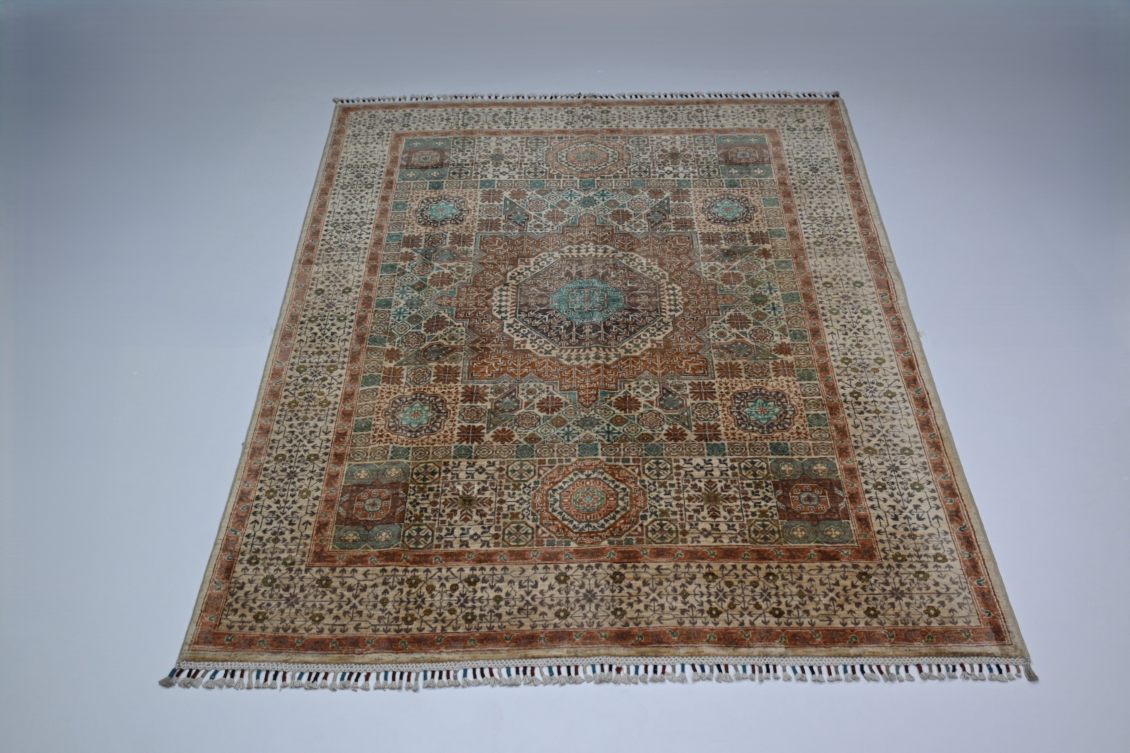 Memlük El Dokuma Halı | 200x153 cm | 50x50 İnce İlmek | %100 Doğal Yün – Doğal Boya | Otantik Afgan Halısı – Yeni Dokuma